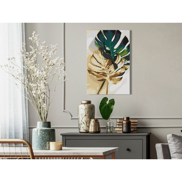 Sansibar Home Leinwandbild Golden Monstera Malen Nach Zahlen Wayfair De